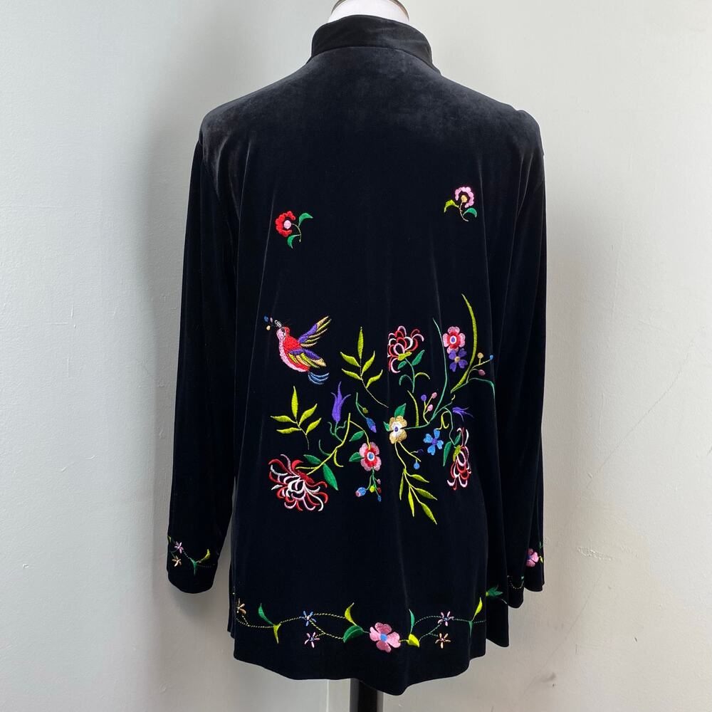 Susan Graver Black Velour Floral Embroidered Button Down Top Kimono Jacket Small - Picture 7 of 10